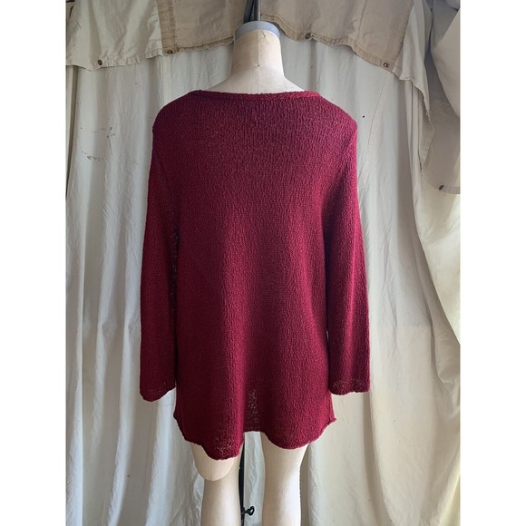 Eileen Fisher Knit Sweater Top Sz XL Cranberry Red Linen Blend Stretch V Neck - Picture 4 of 6